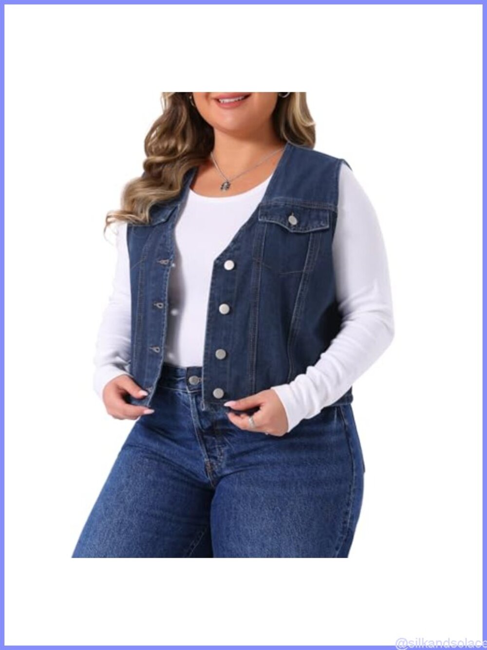 Plus Size Denim Vest Sleeveless V Neck Button Down Casual Jean Waistcoat